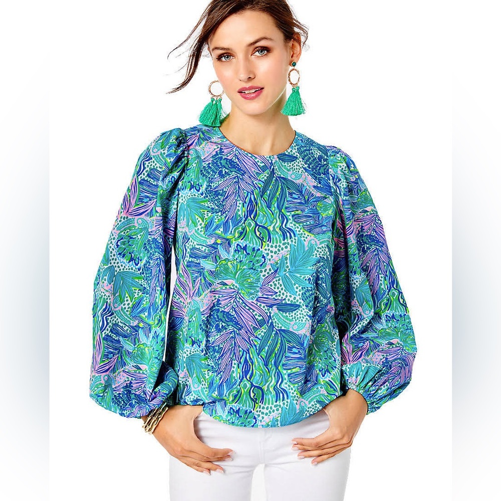 Lilly Pulitzer Lynnley Balloon Sleeve Top Holiday In The Sun S